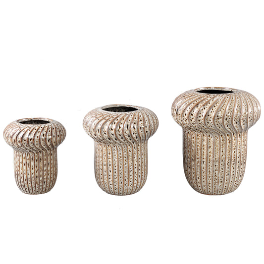 Sindi Brown Ceramic Pot Round Shaped Lines High L