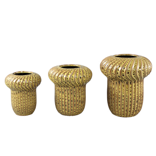 Sindi Gele Keramische Pot Set van 6 Rond met Lijnen Hoog S 22x18x18 cm