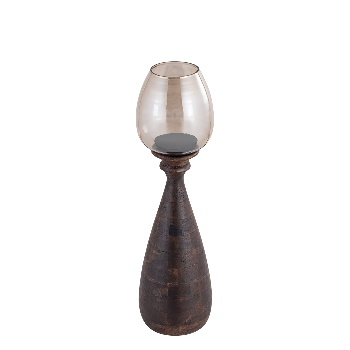 Midi Bruin Mangohout Windlicht met Stormlight Lustre Glas S 67x17x17 cm