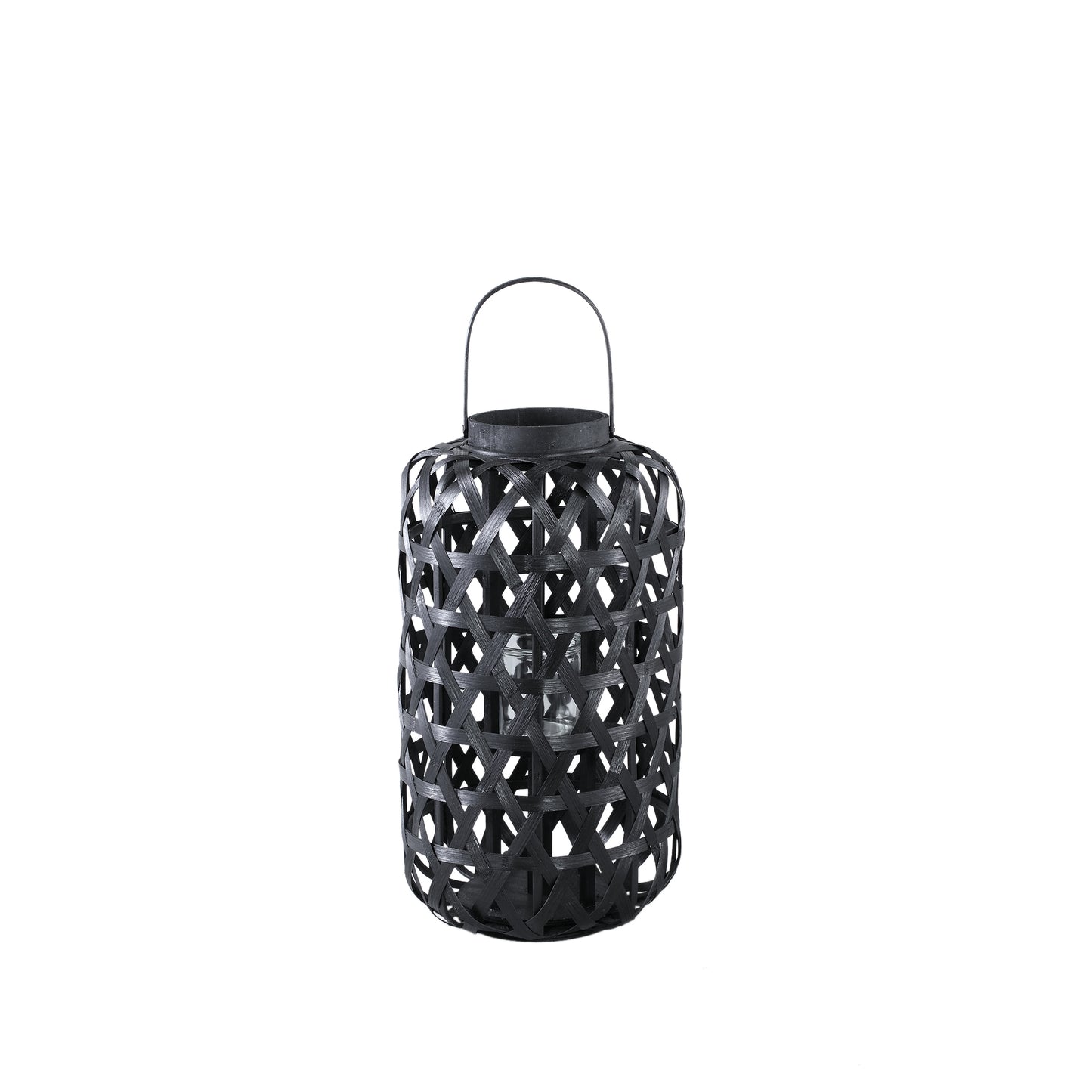 Mayita Zwarte Ronde Bamboe Lantaarn Met Glas - Set Van 2 - 2 Sets 51x28x28 cm