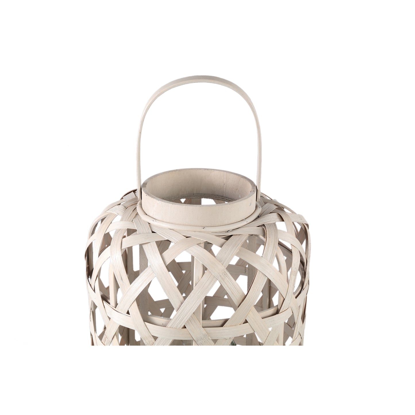 Mayita Zand Ronde Bamboe Lantaarn Met Glas L - Set van 2 - 2 Sets 81x40x40 cm