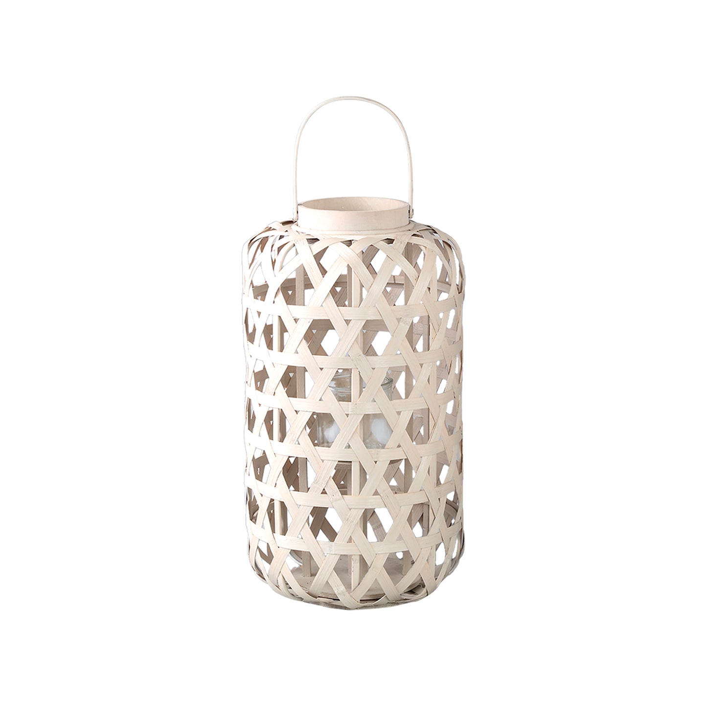 Mayita Zand Ronde Bamboe Lantaarn Met Glas - Set Van 2 Stuks - 2 Sets 51x28x28 cm