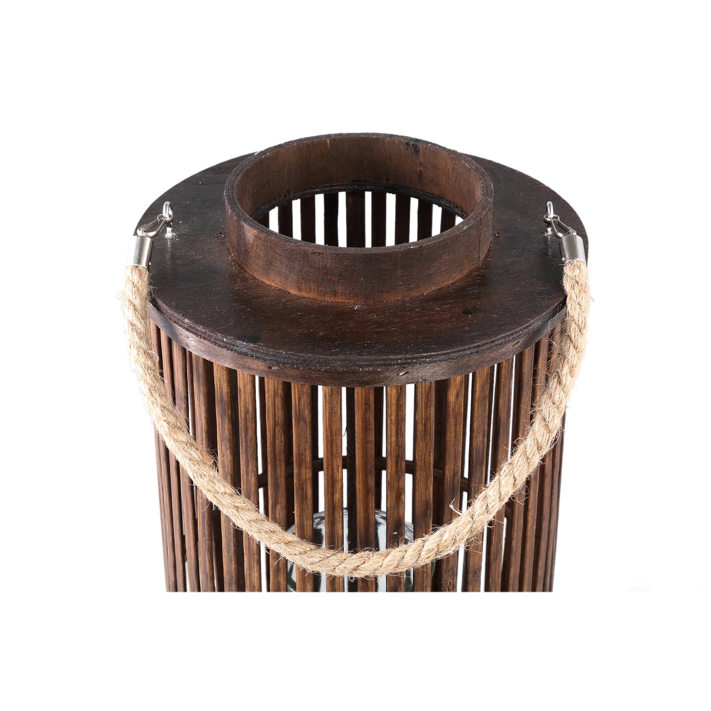 Zafria Bruine Ronde Bamboe Lantaarn Met Glas Set van 2 Stuks L - 2 Sets 70x24x24 cm