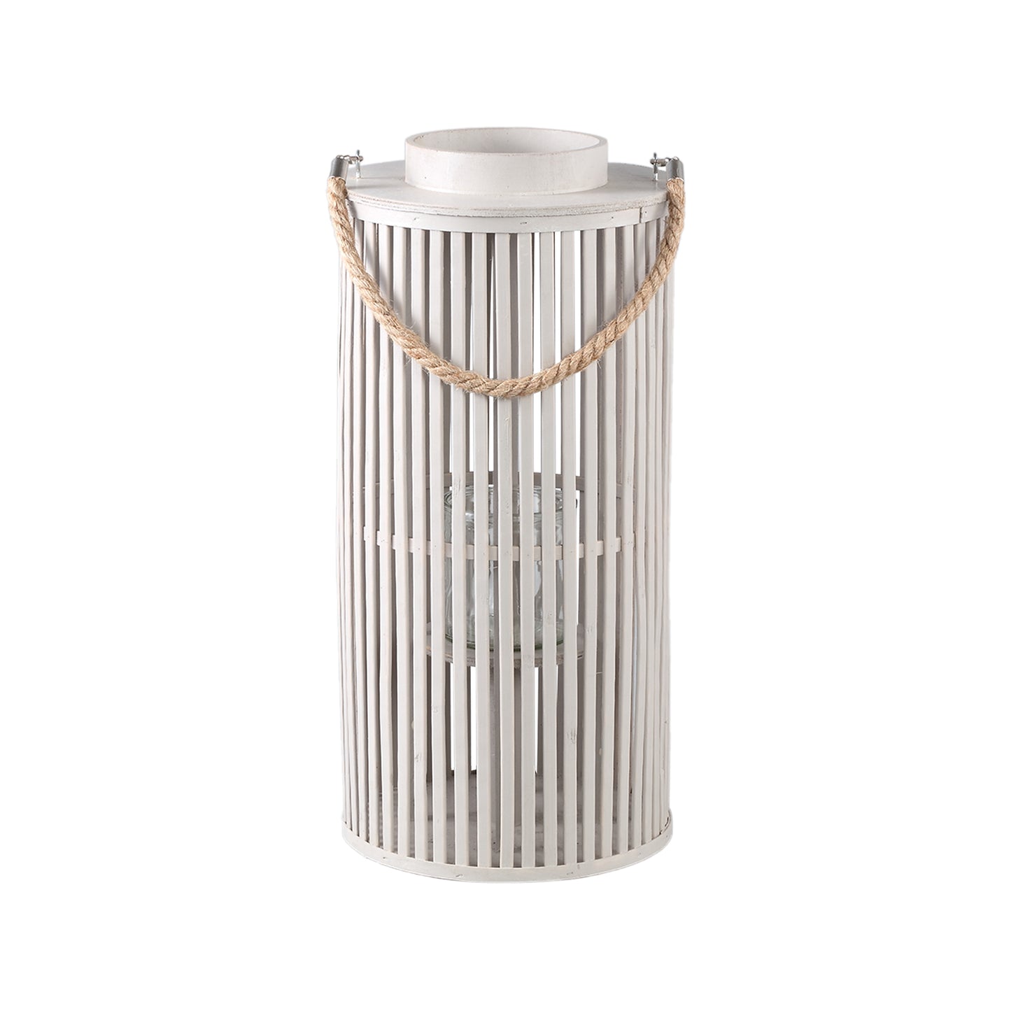 Zafria Crème Ronde Bamboe Lantaarn Met Glas Set van 2 - 2 Sets 50x24x24 cm