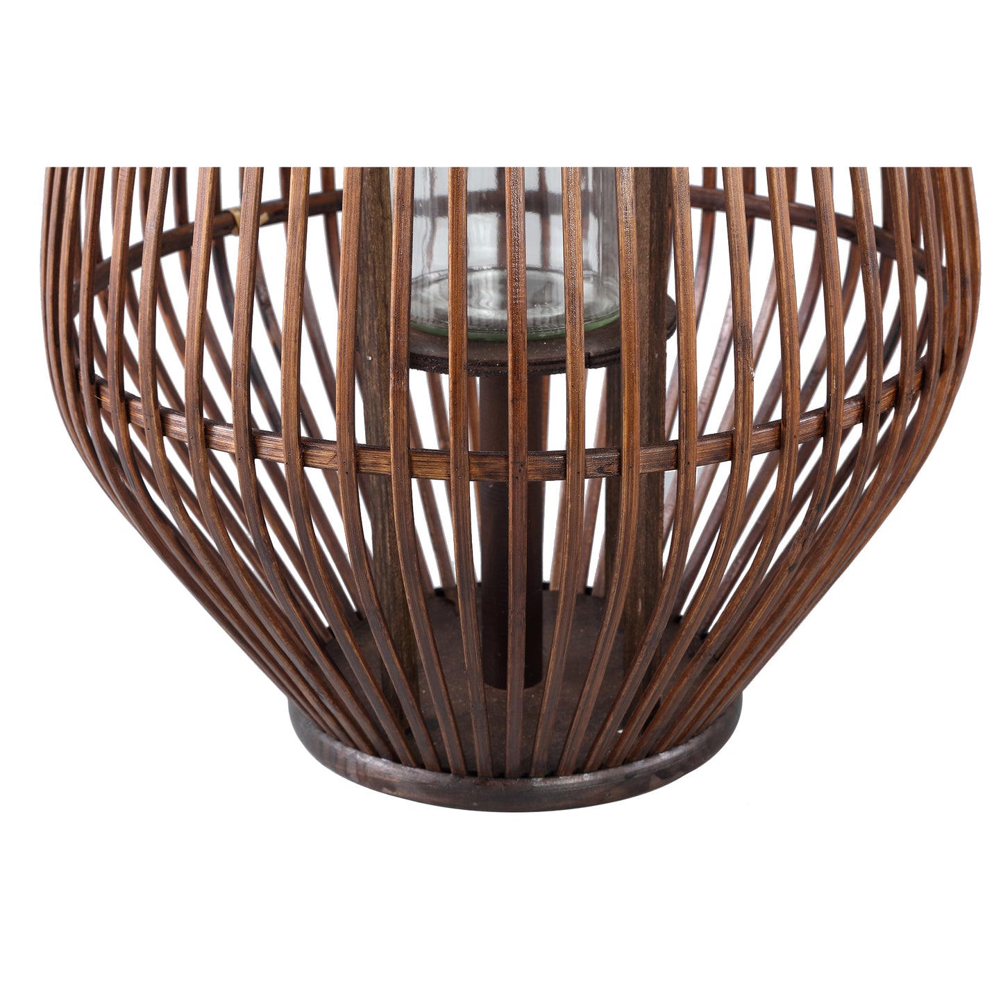 Lysia Bruine Ronde Bamboe Lantaarn Met Glas Set Van 2 - 2 Sets 68x35x35 cm