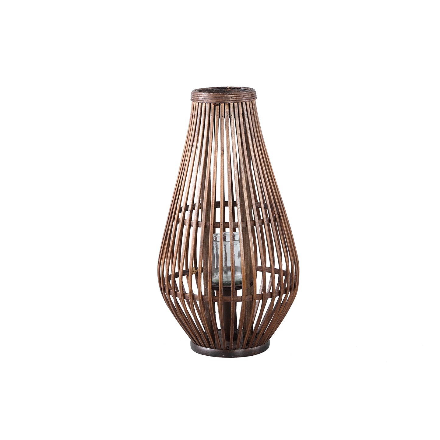 Lysia Bruine Ronde Bamboe Lantaarn Met Glas Set van 2 - 2 Sets 48x25x25 cm