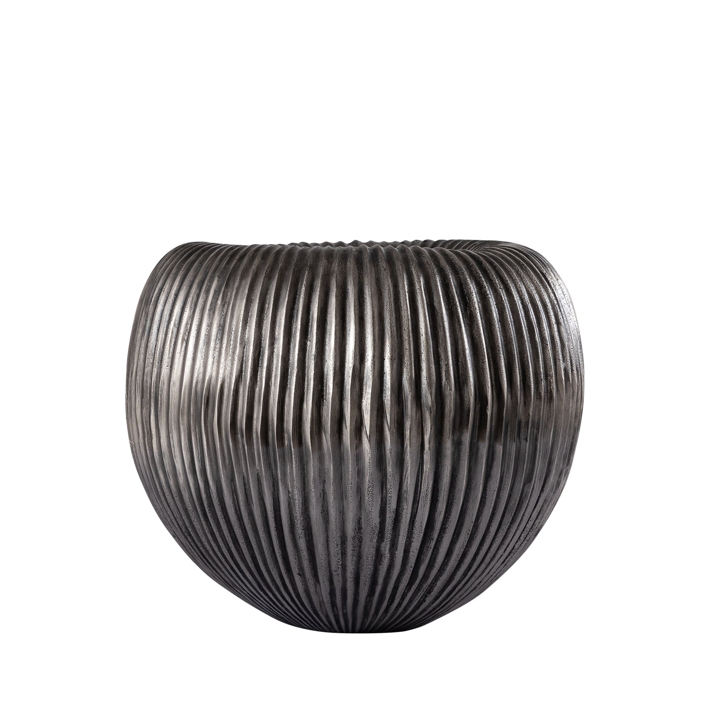 Russel Zilveren Aluminium Pot Laag Geribd Klein 30x32x32 cm