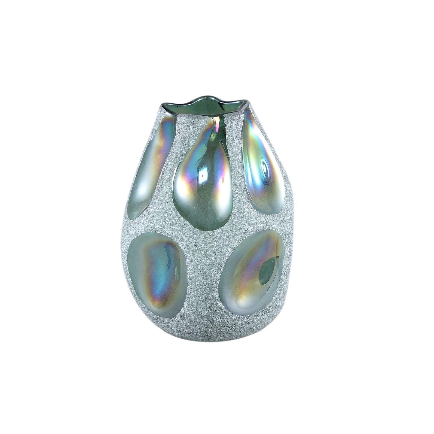 Kloi Groene Glazen Vaas met Oliefinish en Zandstraaling S 26x20x19.5 cm