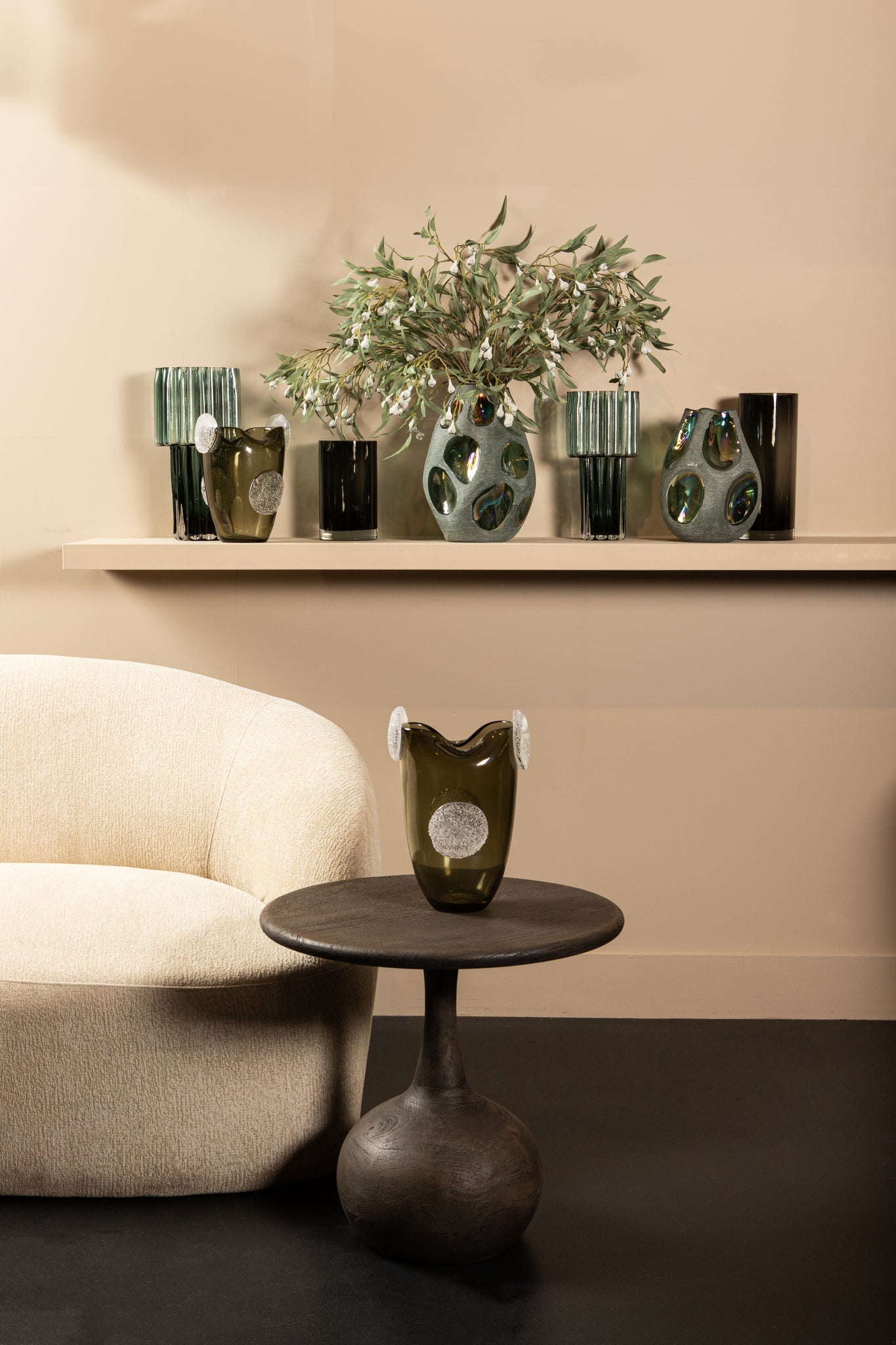Kloi Green Solid Glass Vase Oily And Sandblasted L