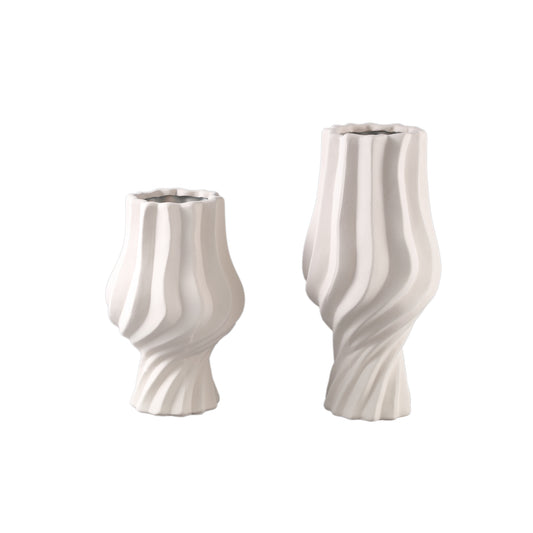 Clair Cream Ceramic Matt Glazed Swirl Pot On FootS
