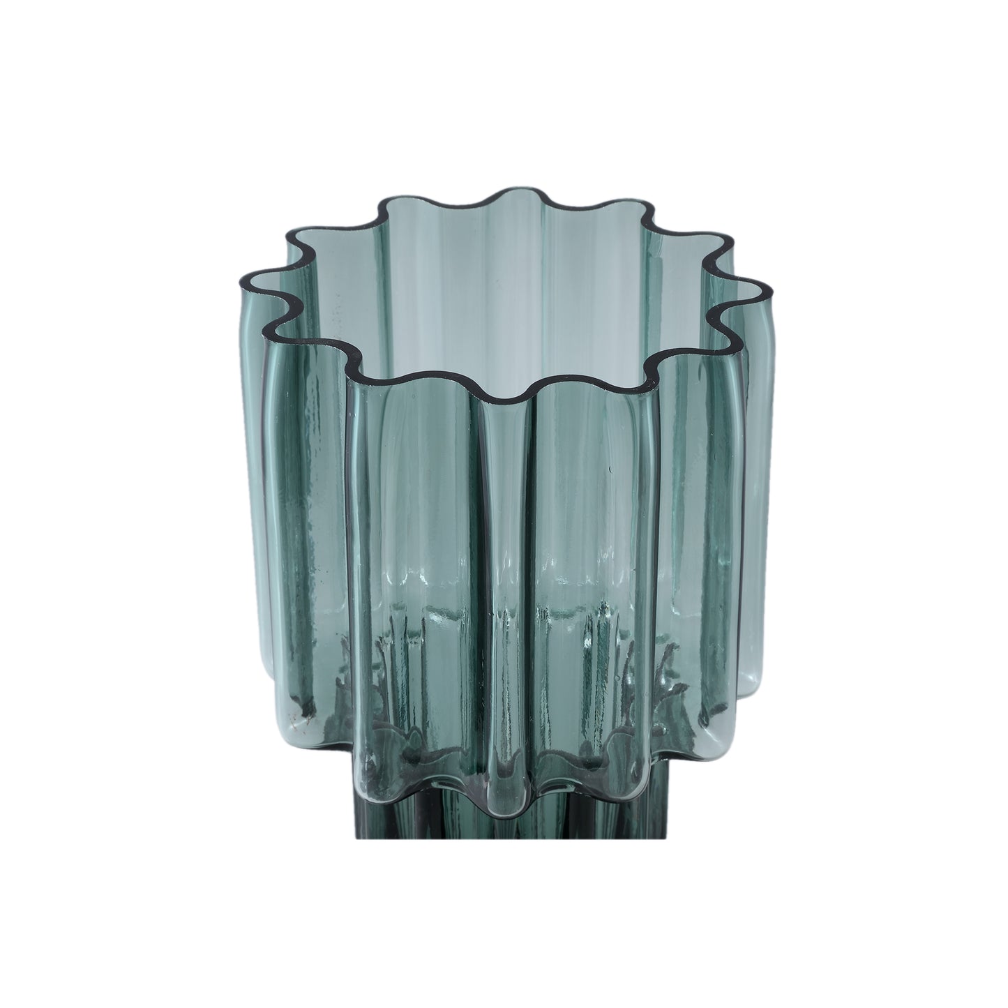 Maayan Groen Geribd Glas Vaas Brede Opening Rond L 35x18x18 cm