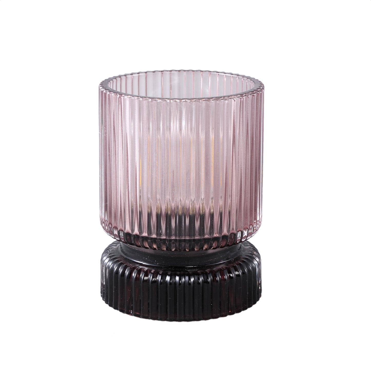 Comrad Roze Glazen LED-Licht met Ribbel Structuur Rond - Set van 6 Stuks - 6 Sets 12x9x9 cm