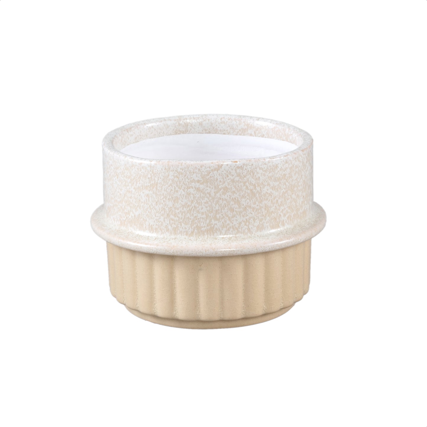 Shaunny Crème Keramische Pot Rond Half Geribbeld S - Set van 12 9x12.5x12.5 cm