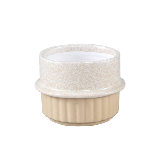 Shaunny Crème Keramische Pot Rond Half Geribbeld S - Set van 12 9x12.5x12.5 cm