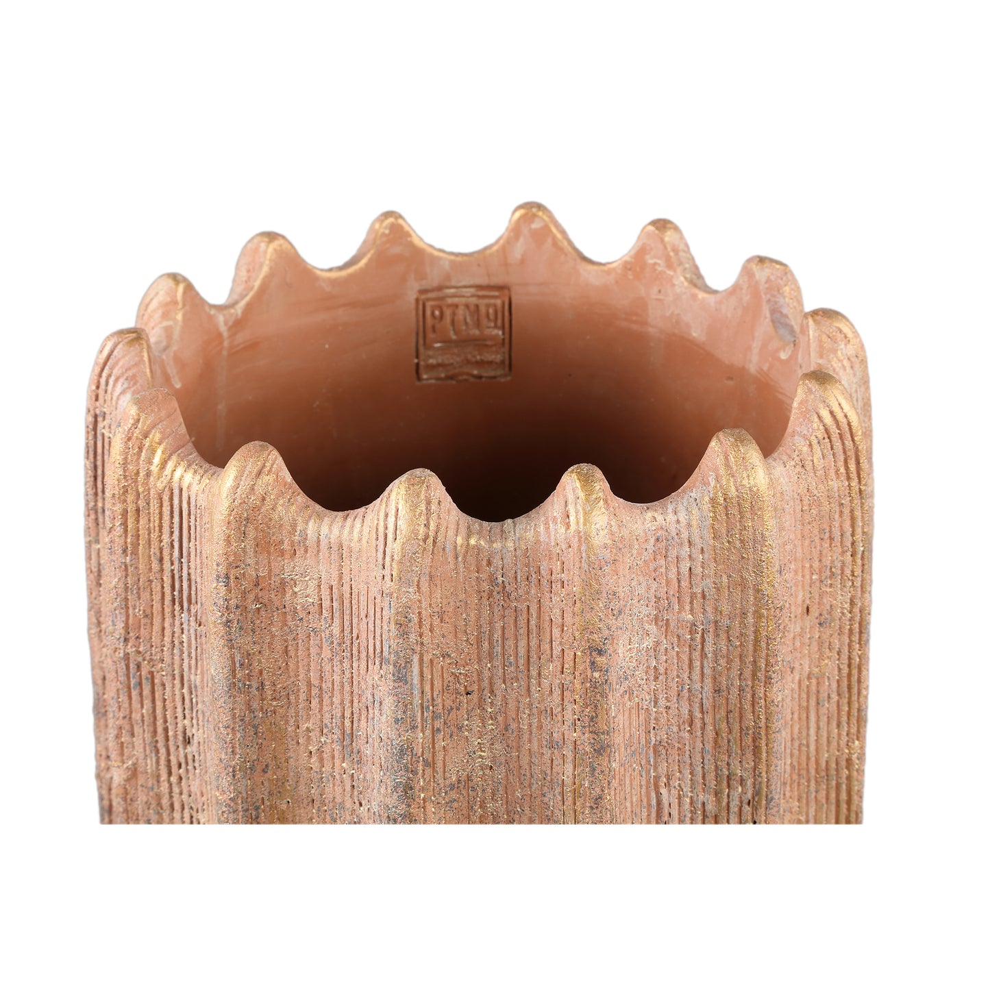 Brigett Koperen Cement Pot Geribfeld Rond Hoog L 55x24x24 cm