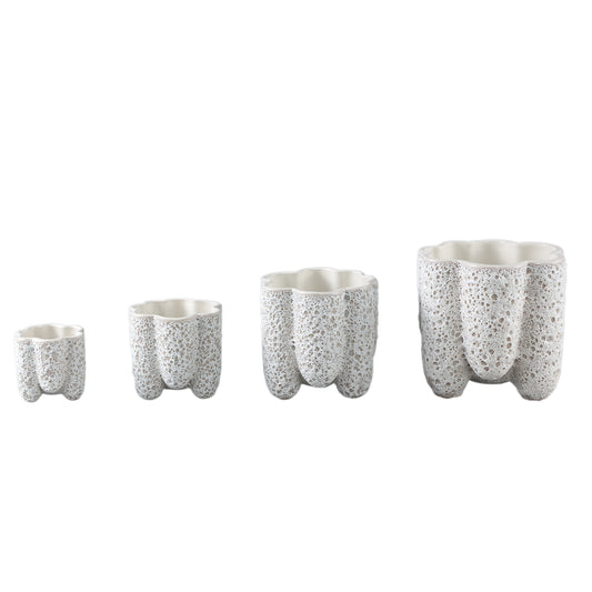 Batika Witte Keramische Pot Dik Geribd Set van 12 Stuks 10x11x11 cm