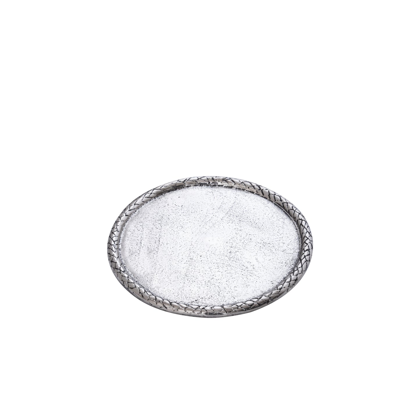 Fahdi Zilver Gegoten Aluminium Ronde Schaal met Ornamentale Rand Set van 4 - 4 Sets 2.5x25x25 cm