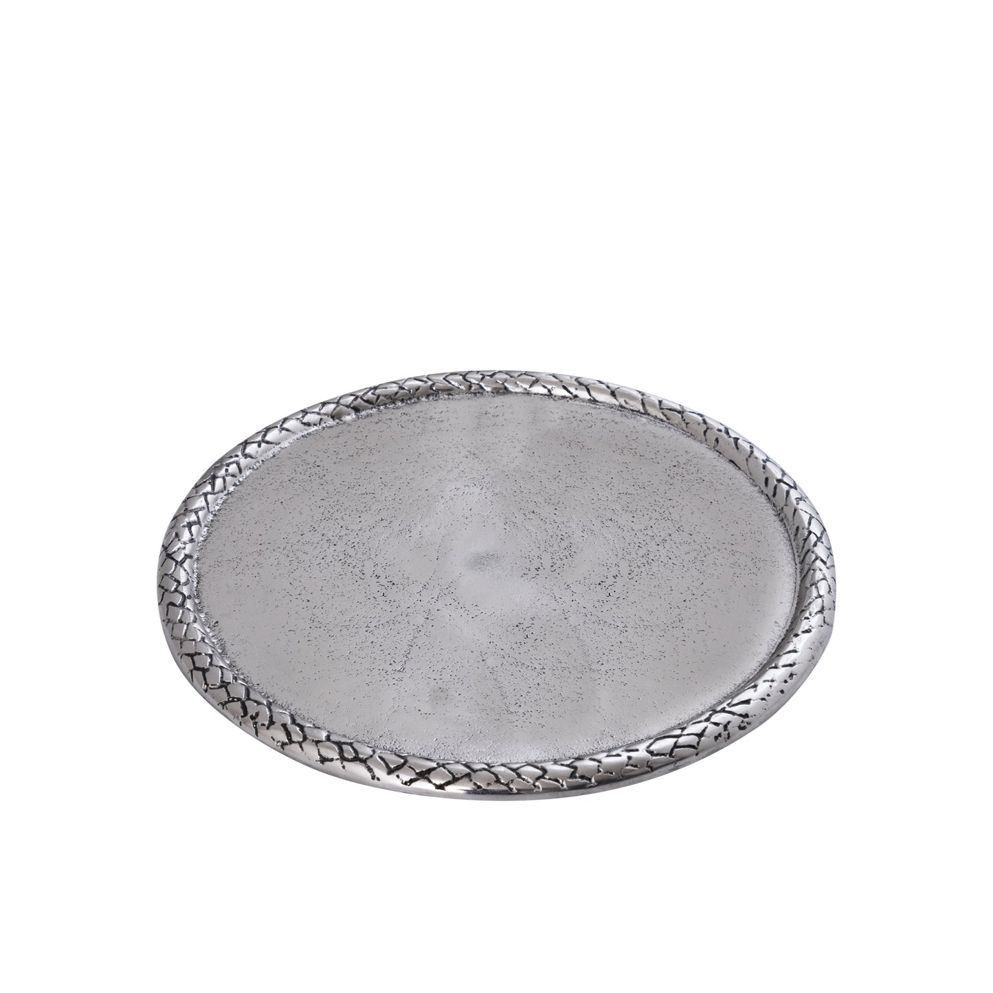 Fahdi Zilveren Aluminium Schaal Rond met Carving Border M – Set van 2 - 2 Sets 2.5x30x30 cm