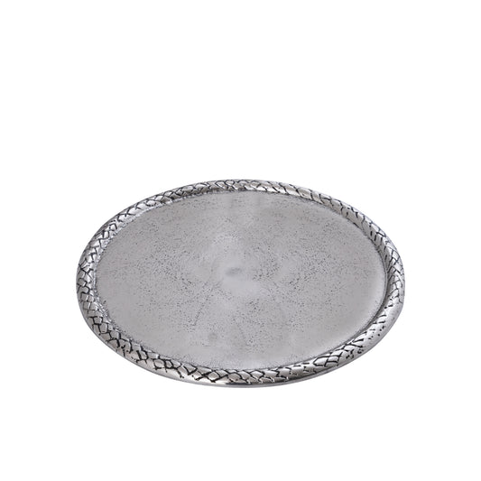 Fahdi Zilveren Aluminium Schaal Rond met Carving Border M – Set van 2 - 2 Sets 2.5x30x30 cm