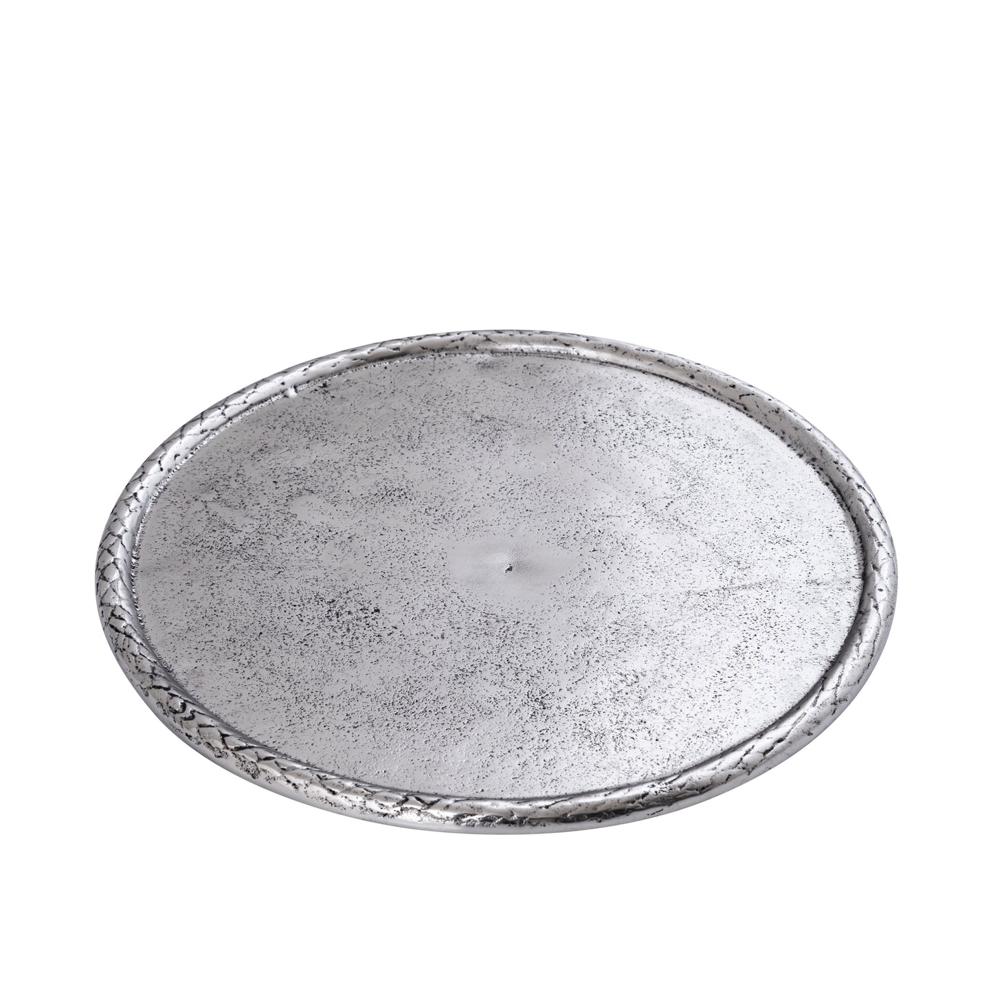 Fahdi Zilveren Gegoten Aluminium Ronde Schaal met Fijne Rand Set van 2 - 2 Sets 2.5x36x36 cm