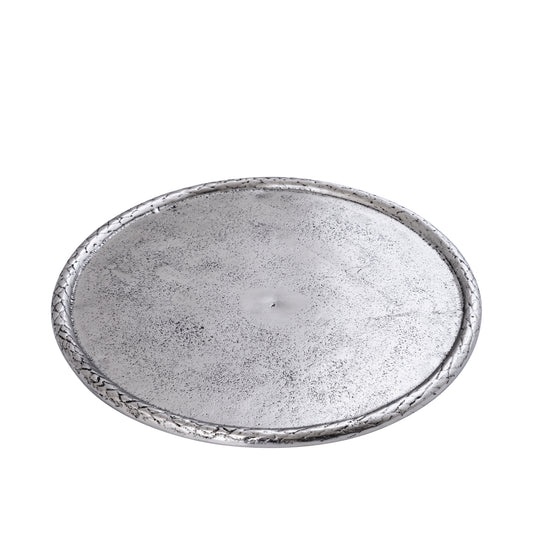 Fahdi Zilveren Gegoten Aluminium Ronde Schaal met Fijne Rand Set van 2 - 2 Sets 2.5x36x36 cm