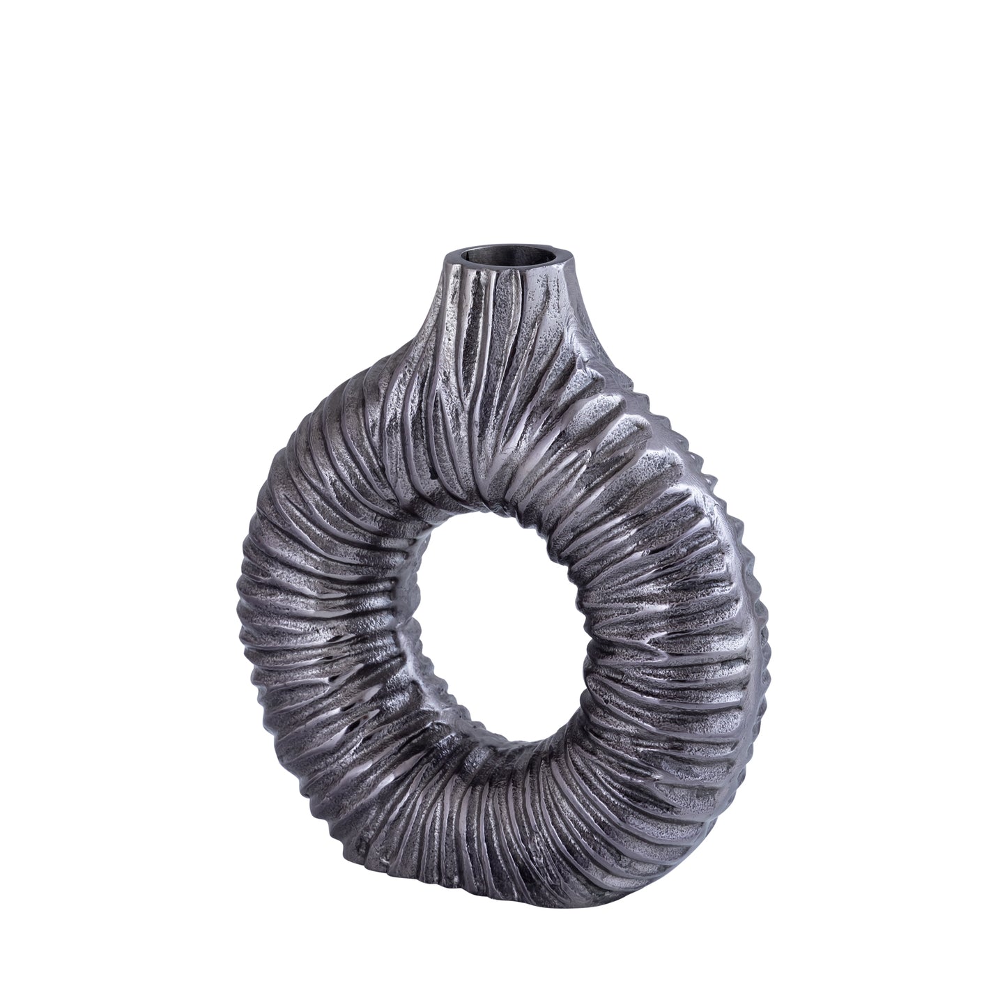 Jiss Zilverkleurige Aluminium Open Vaas Rond S 20x20x6.5 cm