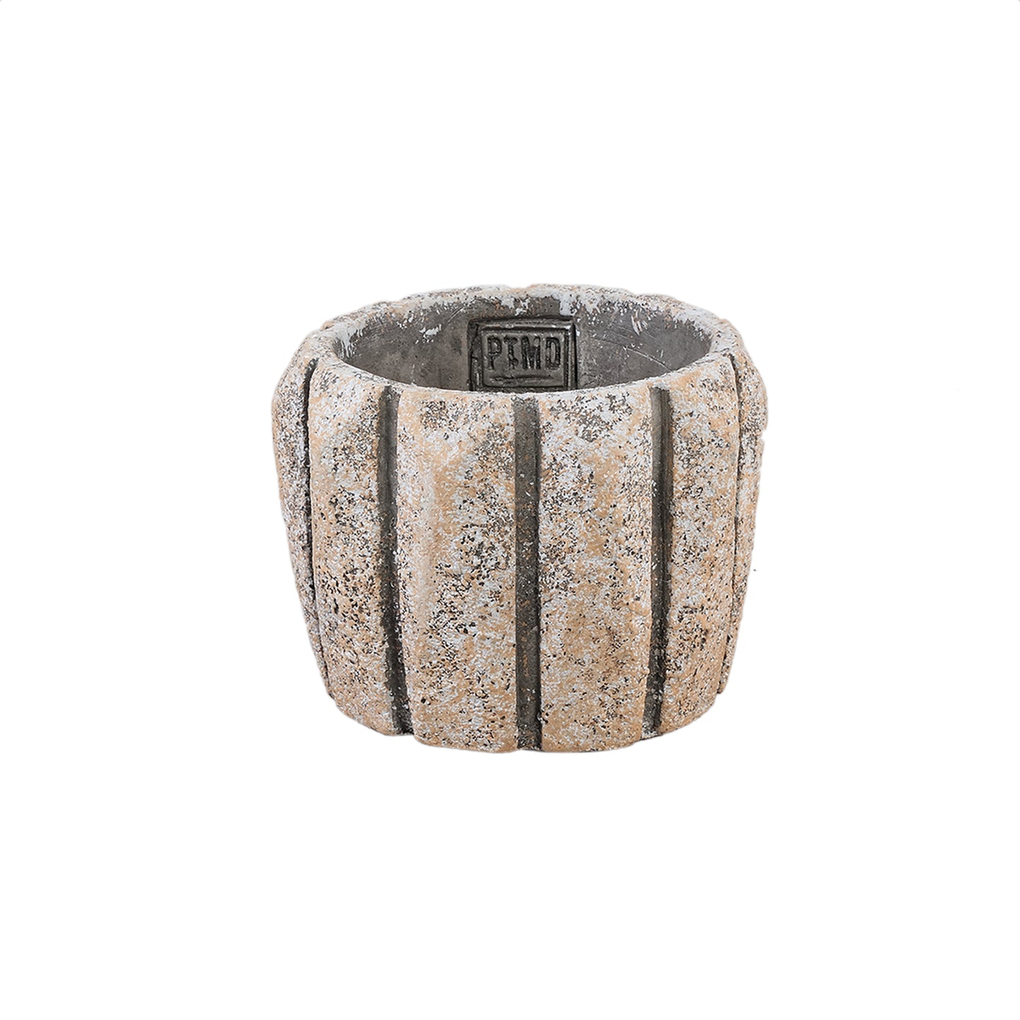 Imani Taupe Cement Pot Rond Met Lijnen S - Set Van 12 Stuks - 12 Sets 9x12x12 cm