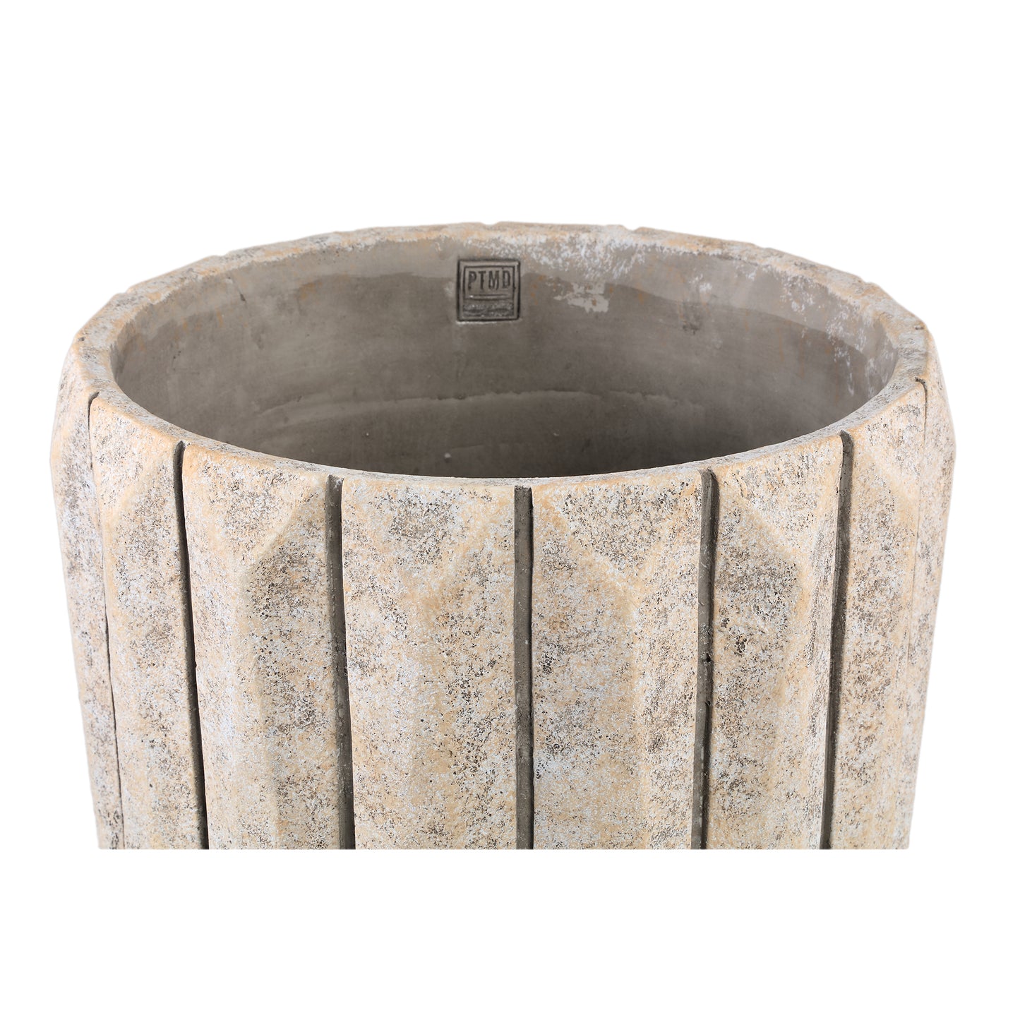 Imani Taupe Cement Pot Rond Met Lijnen Groot L 40x40x40 cm