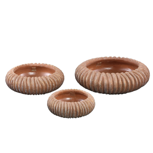 Revil Copper Cement Pot Round With Stripes Low M