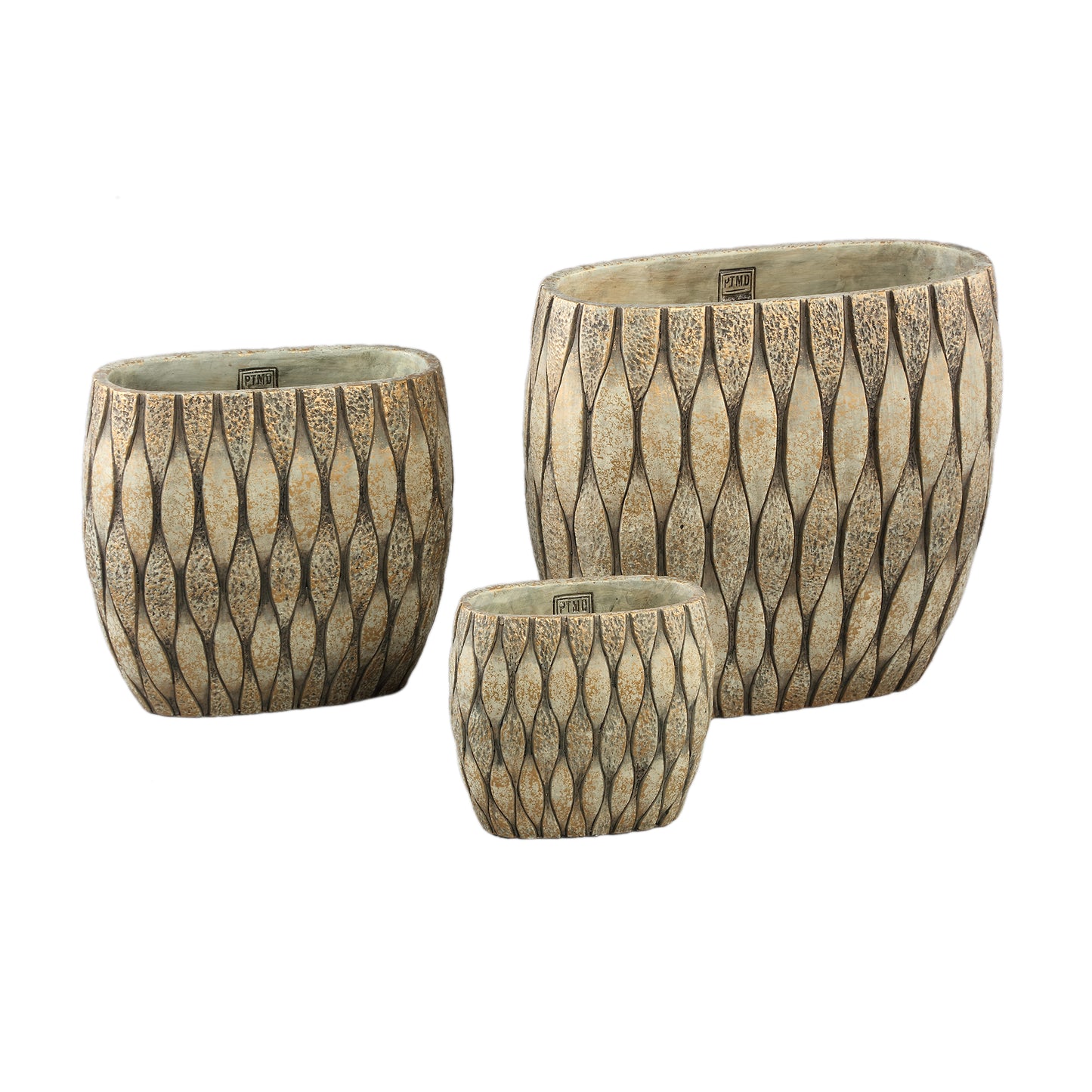 Joedi Taupe Cement Pot Mixed Structure Ovaal L 36x40x20 cm