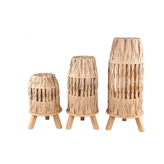 Alleene Crème Bamboe LED Lamp met Houten Voet Set van 2 - 2 Sets 75x31x31 cm