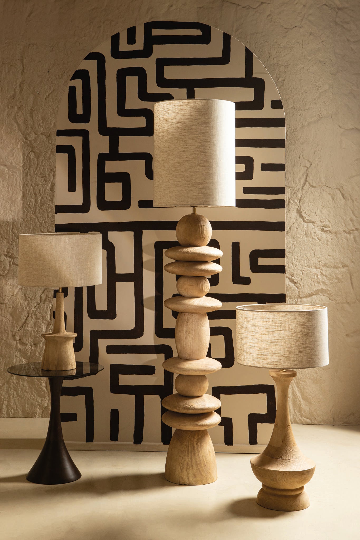 Caelin Natural Mango Wood Table Lamp Narrow Round