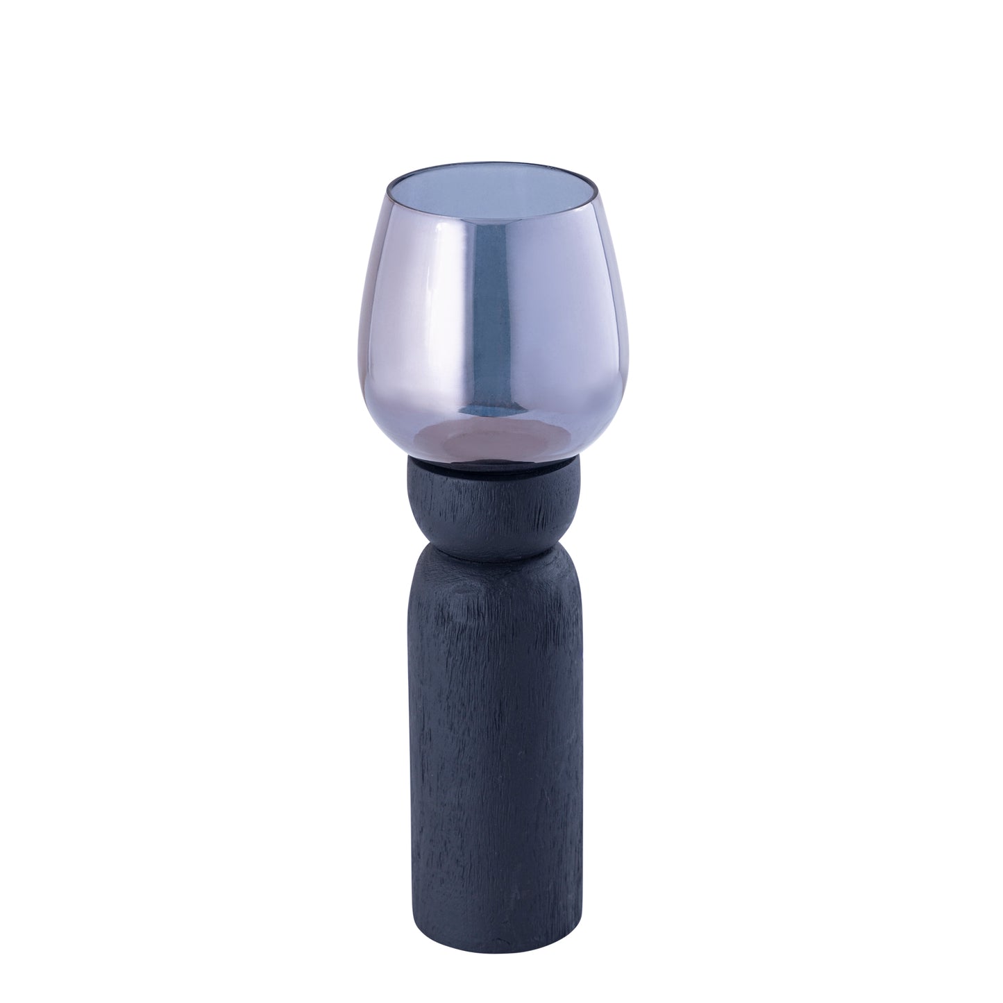 Qez Zwart Mangohout Windlicht Set van 4 Stuks met Rookglas - 4 Sets 30x10x10 cm