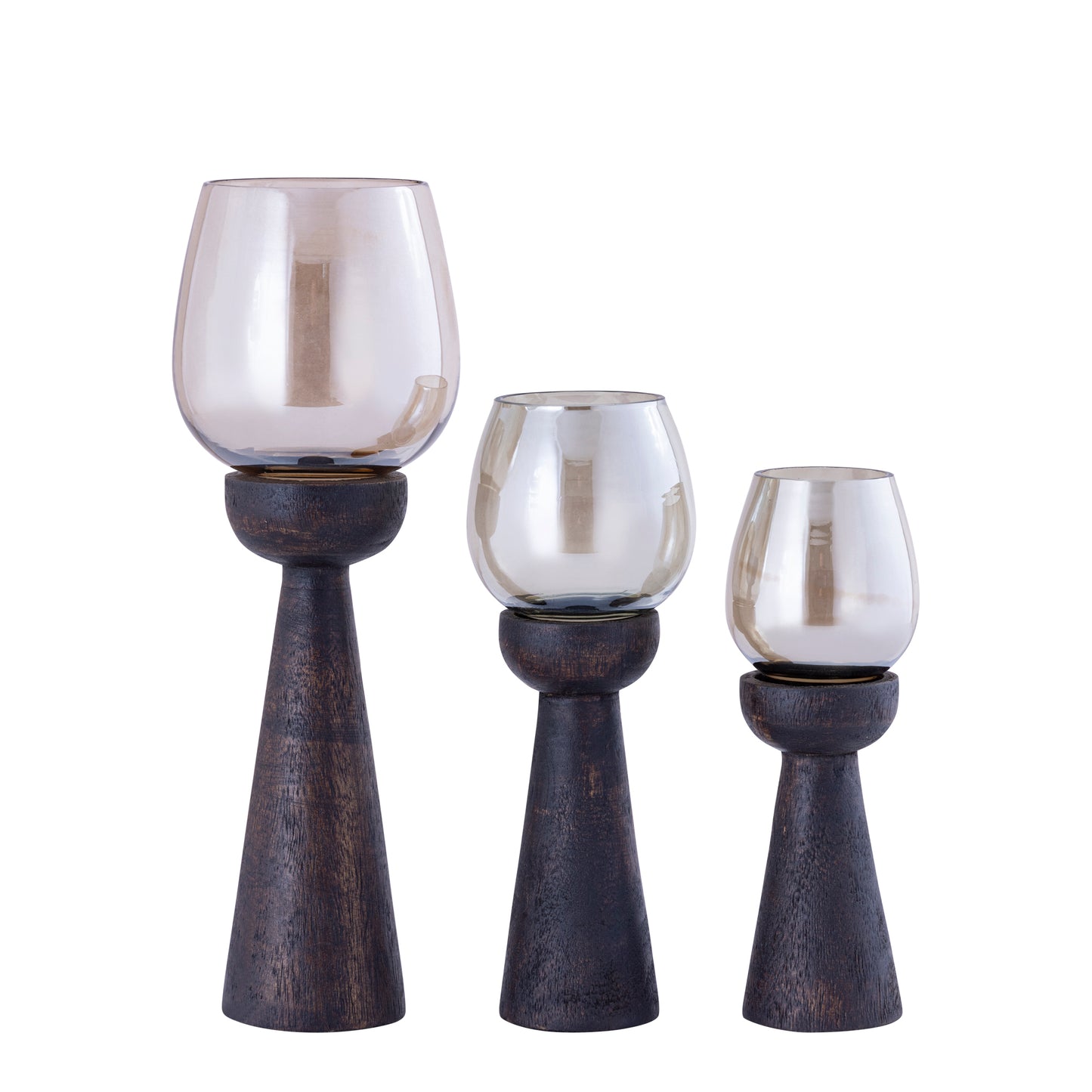 Qez Bruin Mangohout Windlicht Set van 4 Stuks 24x7.5x7.5 cm