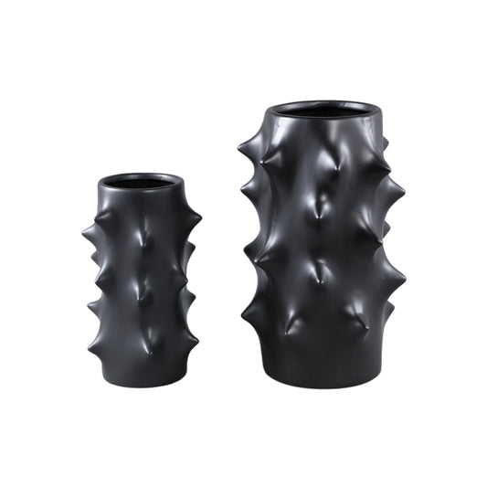 Oswaldo Black Round Shaped Ceramic Pot Bulges High