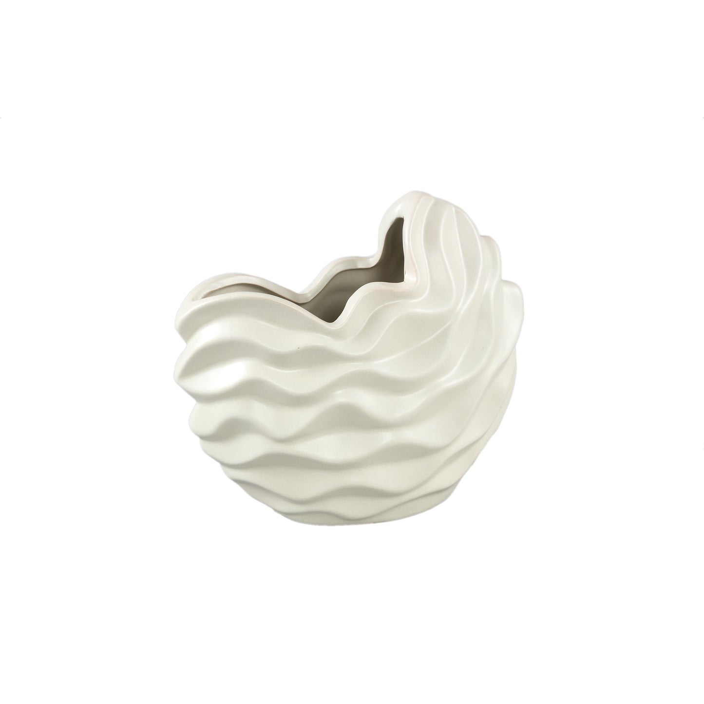 Kaylagh Crème Keramische Pot Met Golvende Vorm Set van 8 Stuks M - 8 Sets 18x20x8.5 cm