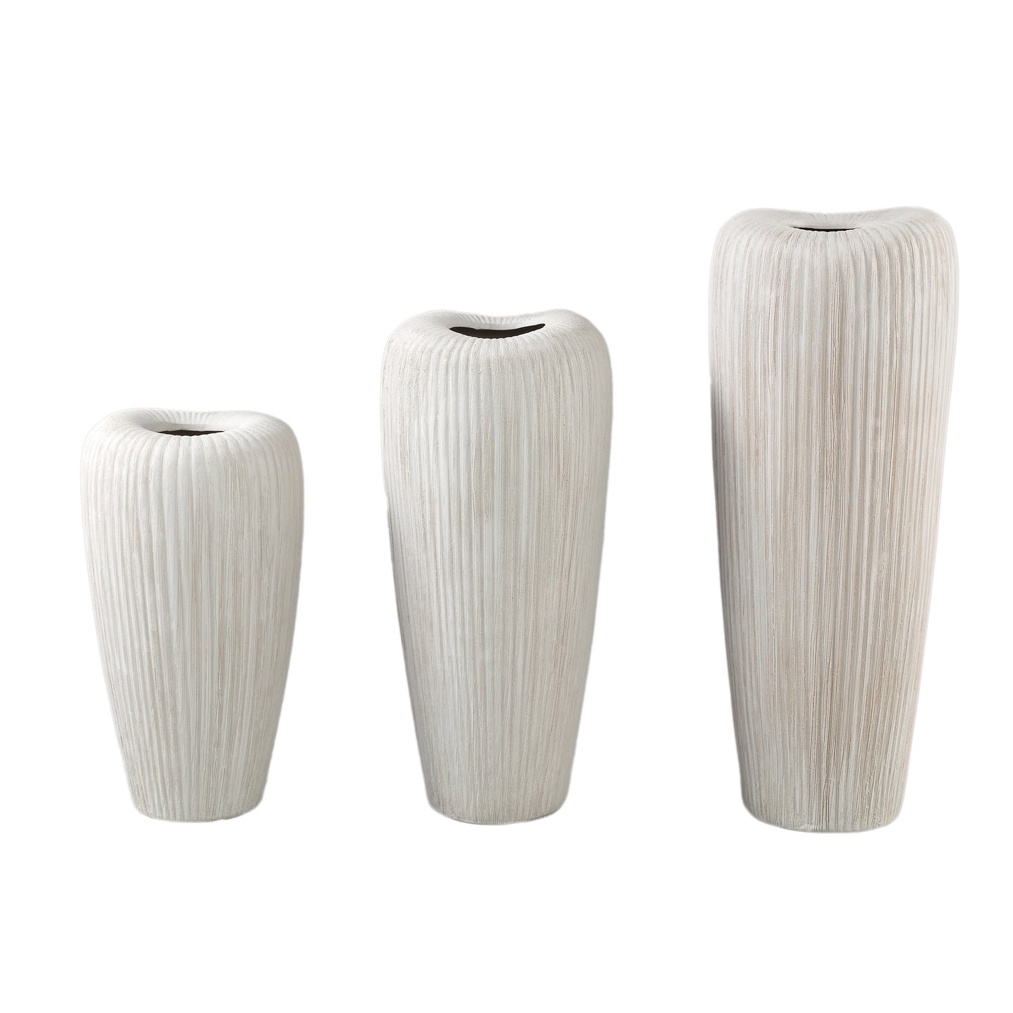 Zinet Cream Round Ceramic Pot With Lines M
