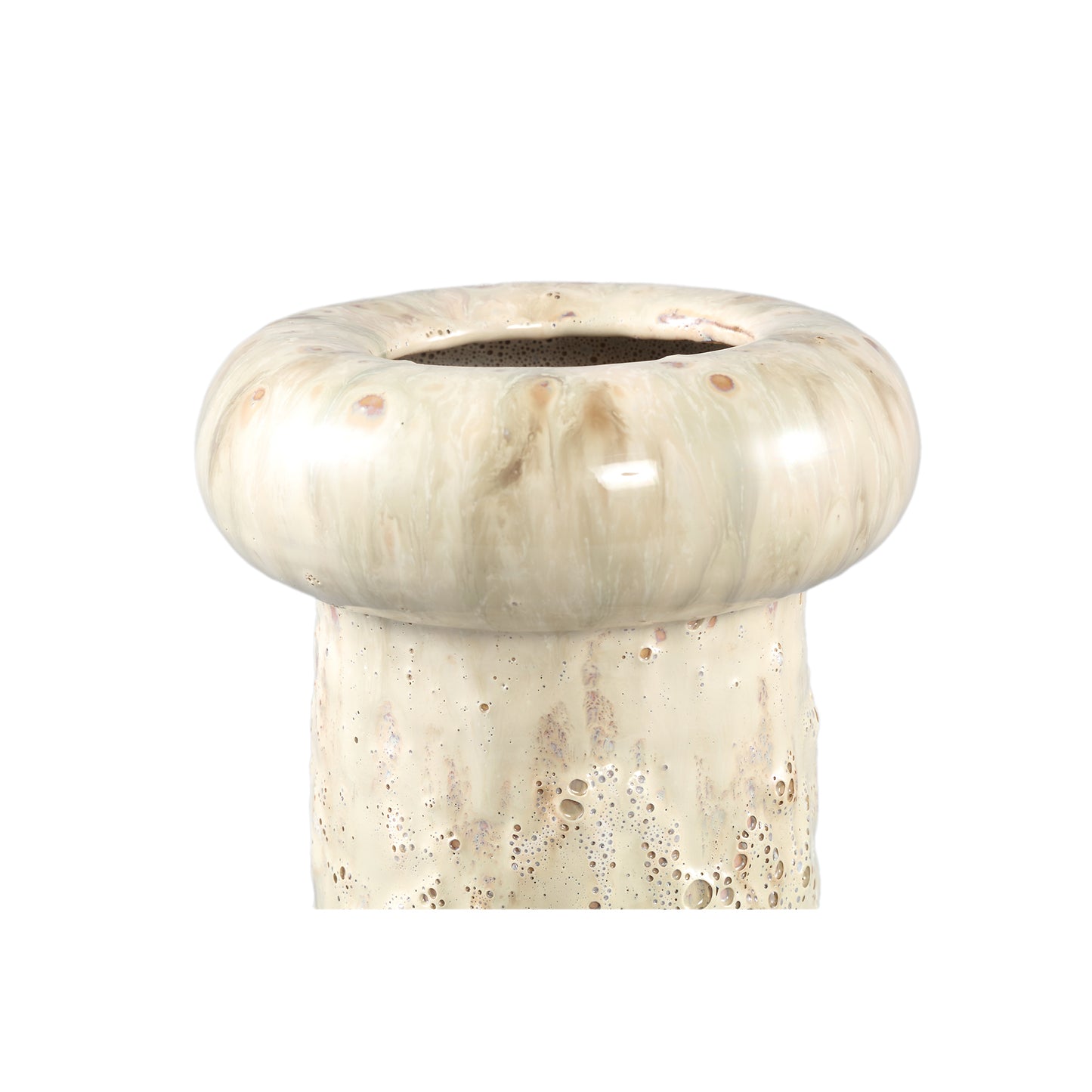 Wang Crème Ronde Keramische Pot met Glazuur en Dik Randje L - Set van 2 Stuks - 2 Sets 28.5x14x14 cm