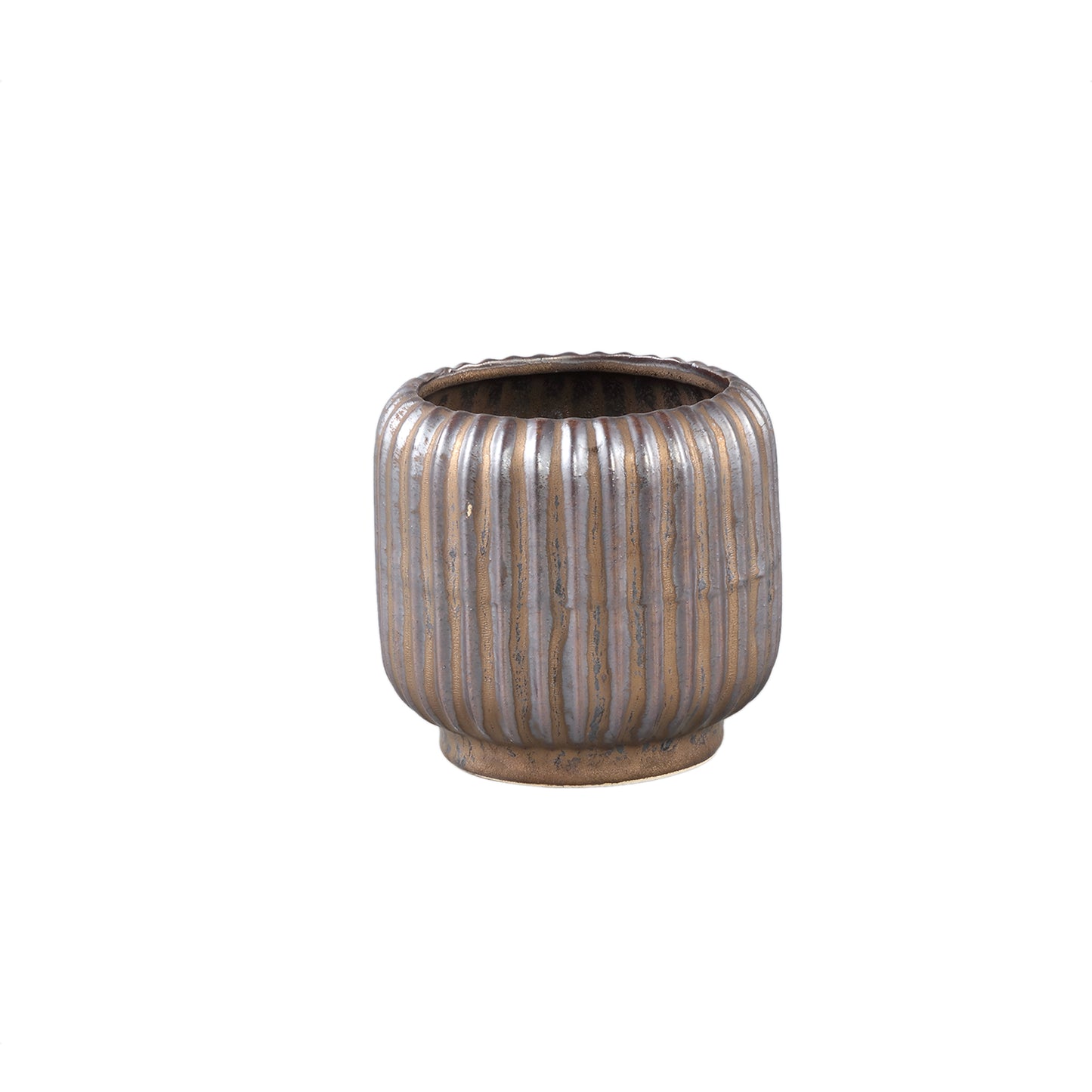 Eevie Brons Ronde Keramische Pot Met Lijnen XS Set van 12 Stuks - 12 Sets 11.5x12x12 cm