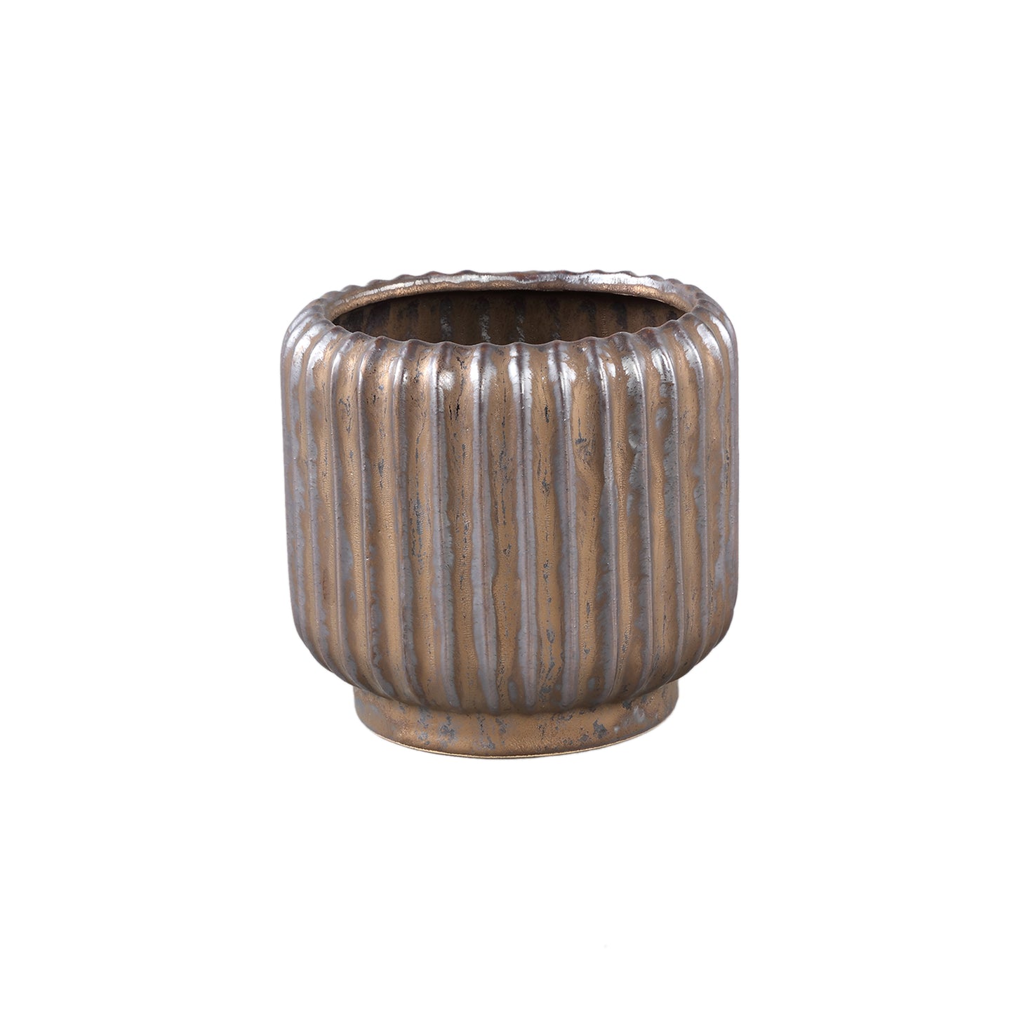 Eevie Bronzen Ronde Keramische Pot Met Lijnen Set Van 8 Stuks - 8 Sets 14.5x14.5x14.5 cm