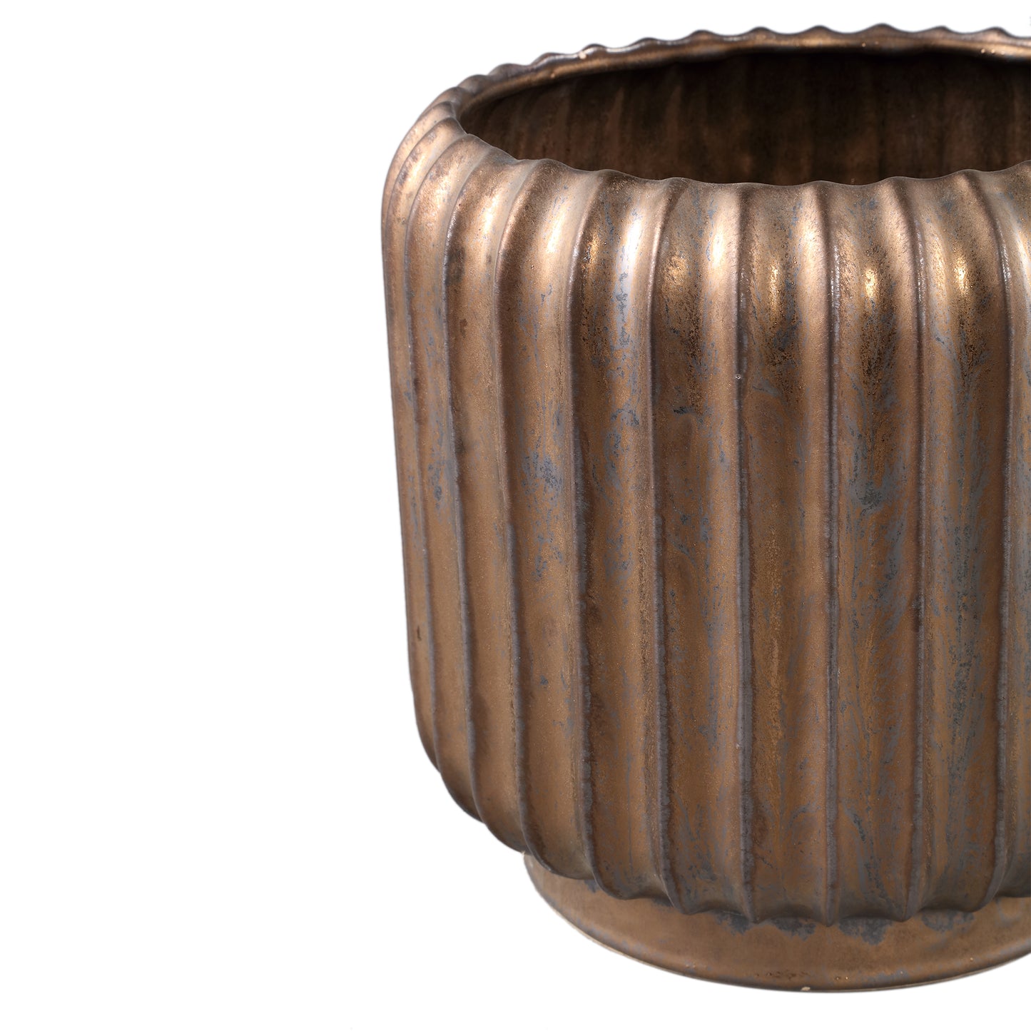 Eevie Bronzen Ronde Keramische Pot Met Lijnen L - Set van 2 - 2 Sets 26x26x26 cm