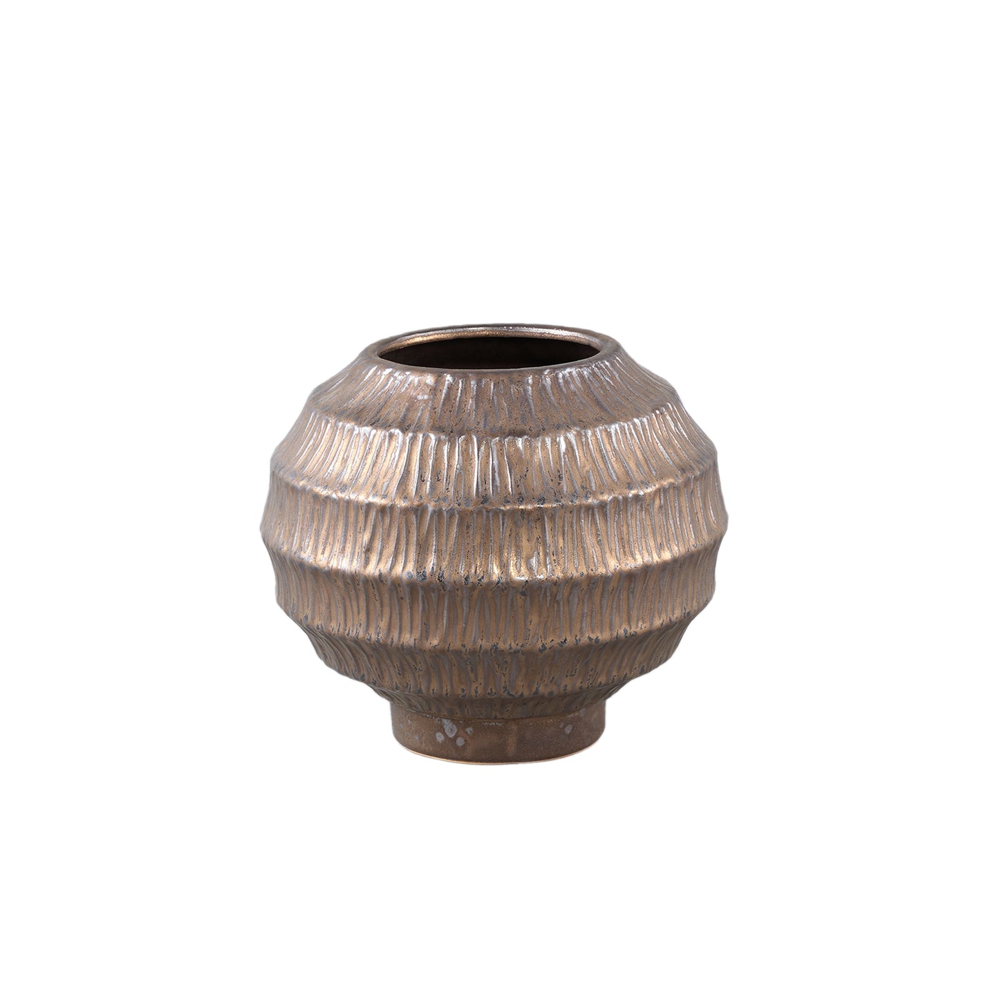 Cherith Brons Ronde Keramische Pot Geribbeld Set van 4 - 4 Sets 21x23.5x23.5 cm