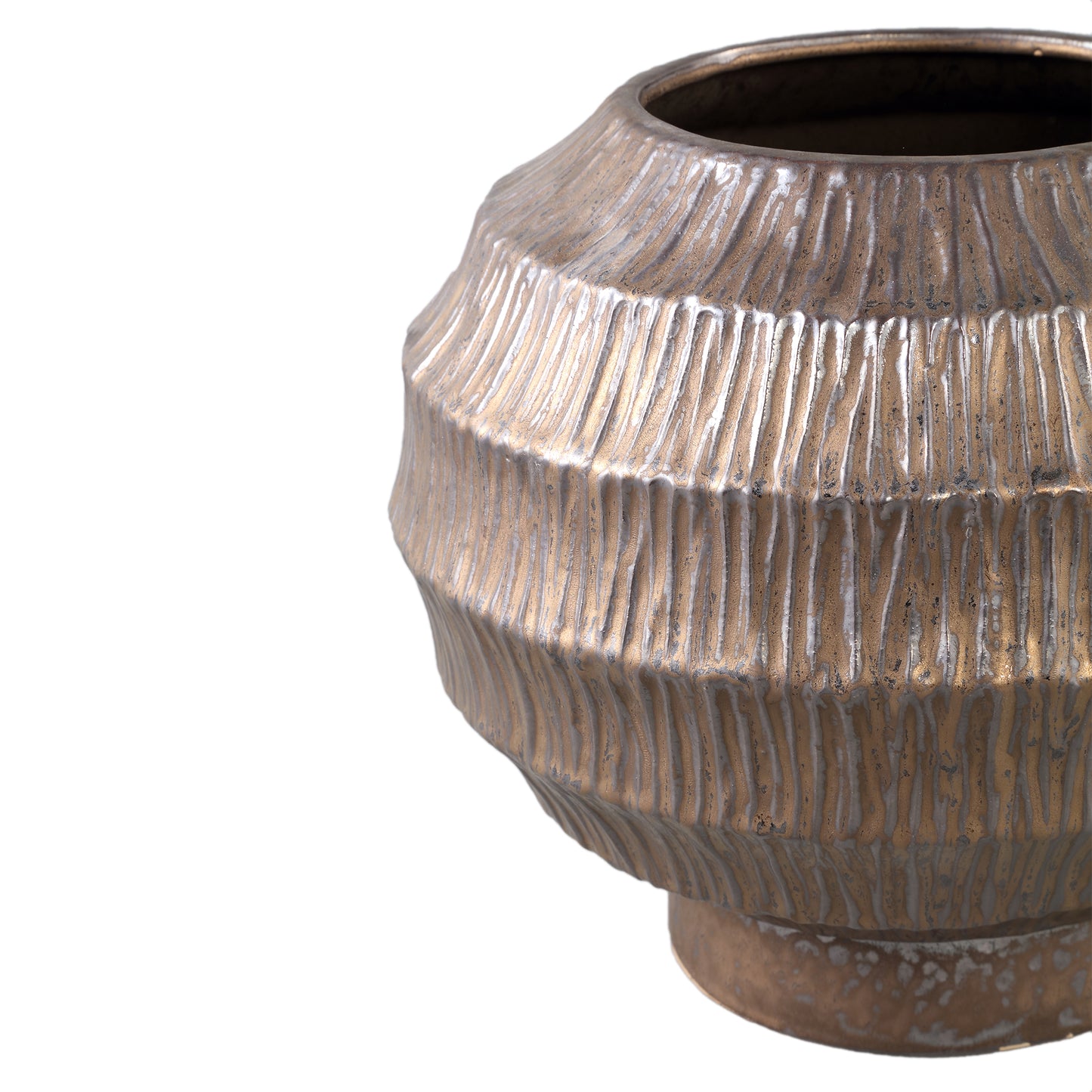 Cherith Bronzen Ronde Keramische Pot Geribd L 30x34x34 cm