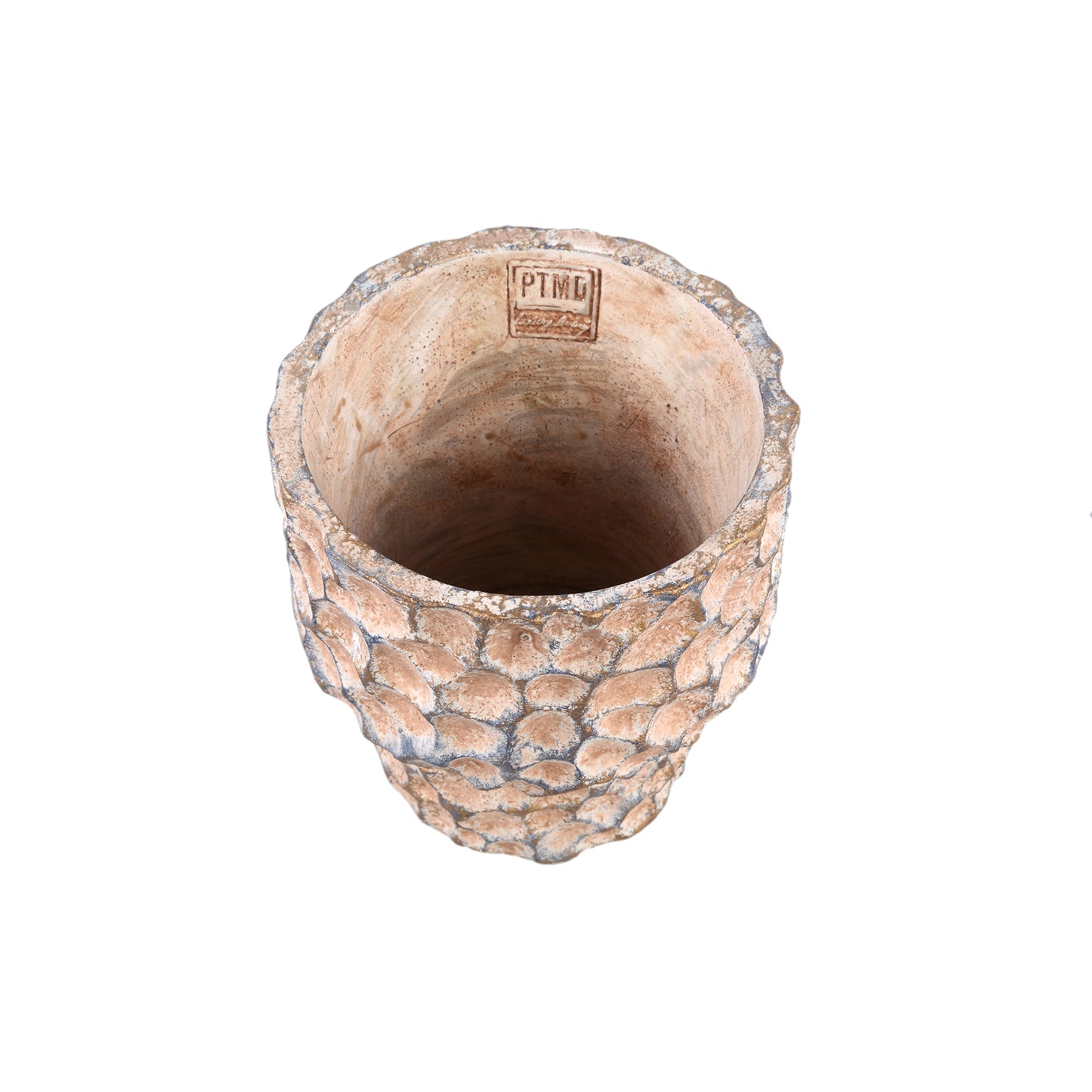 Liselot Bruine Ronde Cement Pot Met Stempelpatroon L - Set van 6 18x18x18 cm