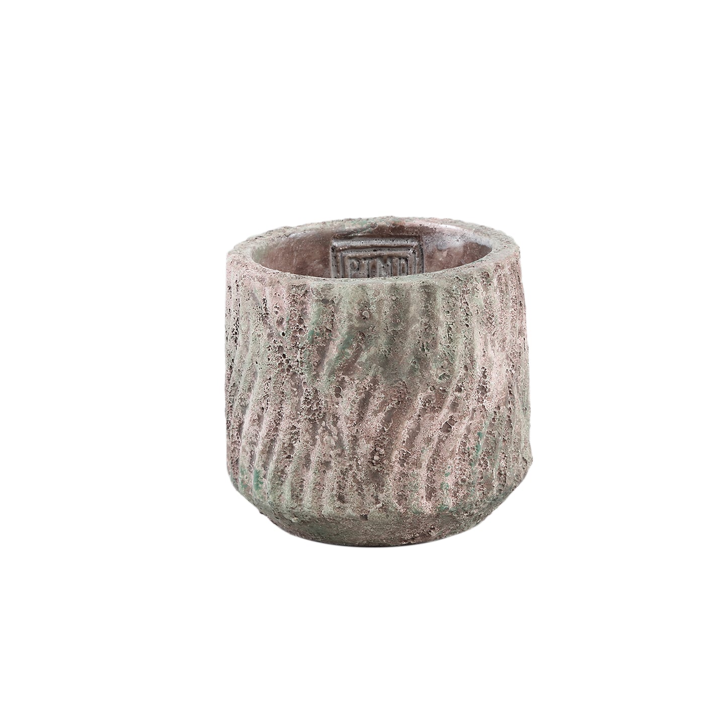 Diesel Grijze Ronde Cement Pot Golflijnen Ruw Set van 12 Stuks - 12 Sets 8x9x9 cm