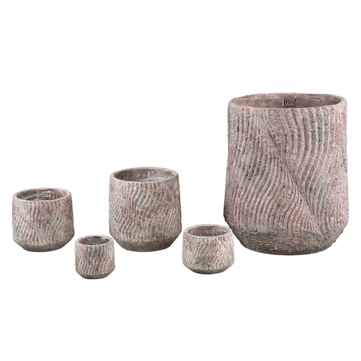 Diesel Grijze Ronde Cementen Pot Met Golflijnen Hoog M 36x31x31 cm