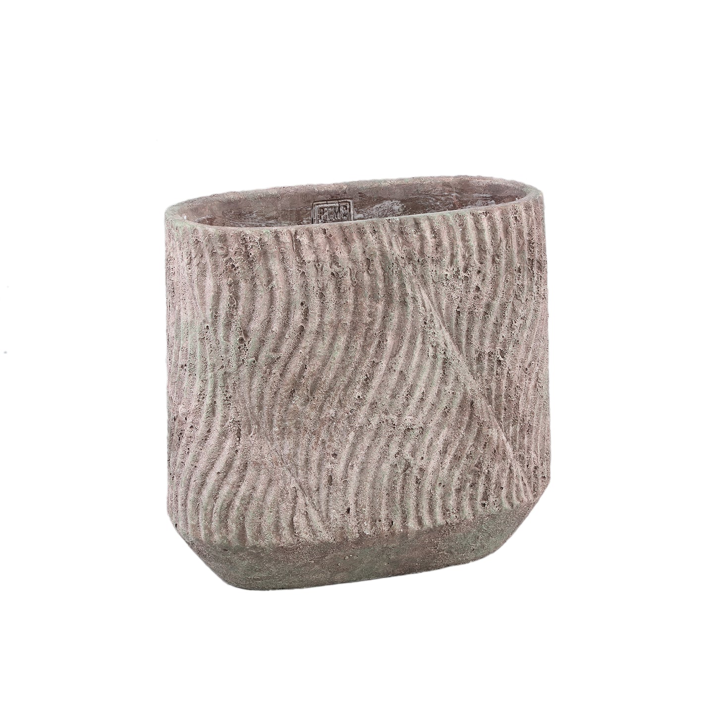 Diesel Grijze Ovale Cementpot met Golvende Lijnen Ruw M – Set van 2 - 2 Sets 28x30x15 cm