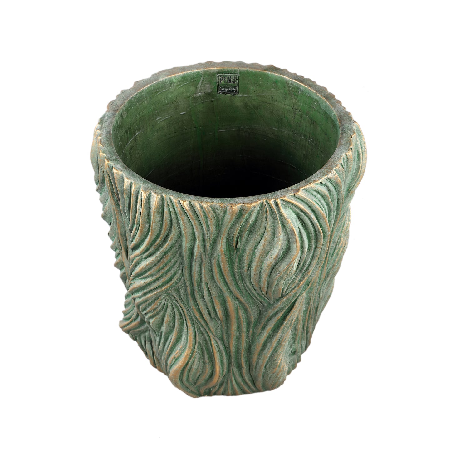 Alexio Groene Ronde Cementen Pot met Golvende Lijnen Laag XXL 40x40x40 cm