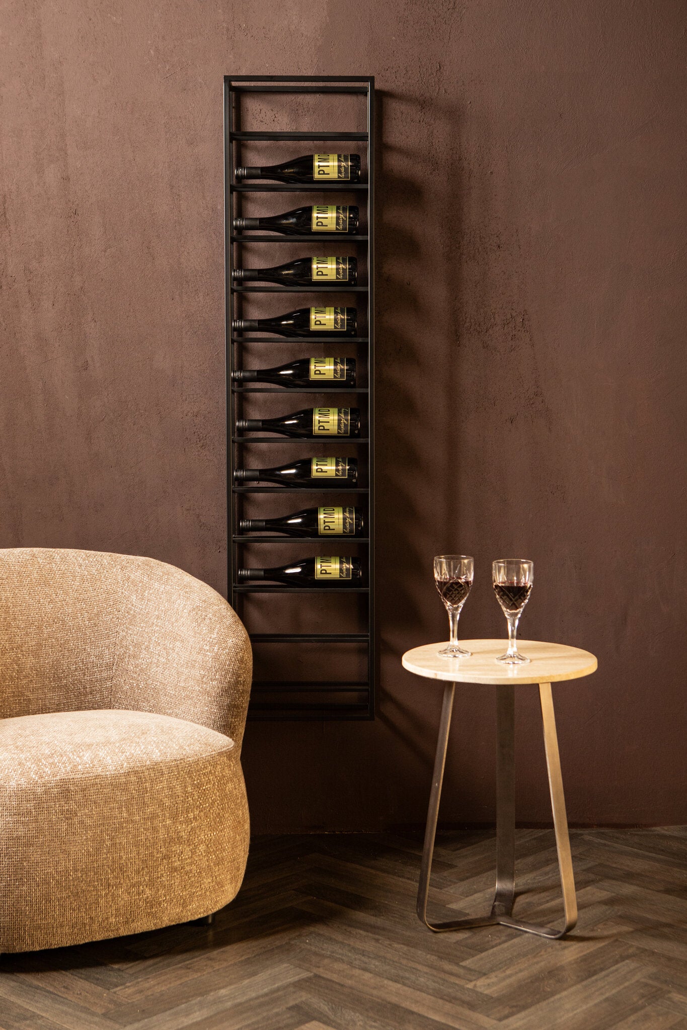 Kentyn Zwart Rechthoekig Ijzeren Wijnrek Groot 155x35x15 cm