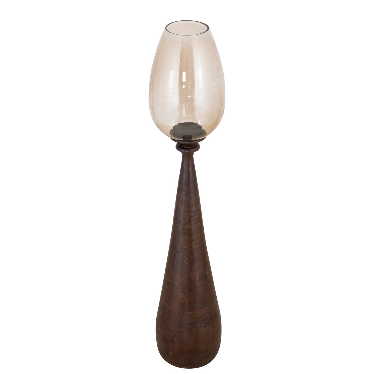 Midi Bruin Mangohout Windlicht met Glans Glas L 130x25x25 cm